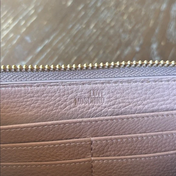 LOVE MOSCHINO Genuine Leather beige studded zip-around gold-tone Wallet - Picture 6 of 15